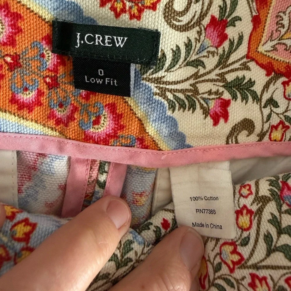 J Crew Cropped Pants Women's Size 0‎ Paisley 100% Cotton Preppy Colorful Spring